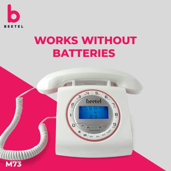 Beetel M73 Caller ID Corded Landline Phone with 16 Digit LCD Display, Retro Design, Alphanumeric Keypad, 2-Way Speaker Phone, Adjustable Ringing (White & Red) - Image 6