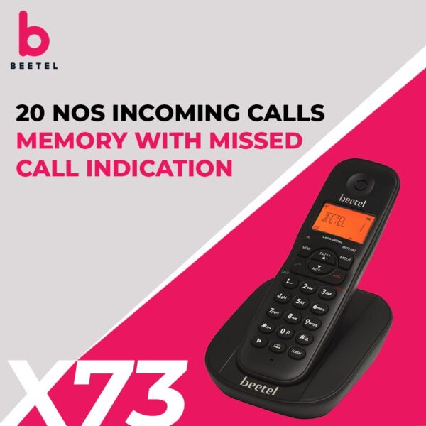 Beetel X73 Cordless 2.4Ghz Cordless Landline Phone with Caller ID Display, 2-Way Speaker Phone with Volume Controls, Auto Answer, Alarm Function, Stylish Design (Black) - Image 3