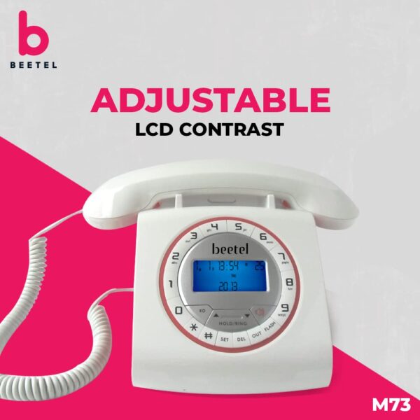 Beetel M73 Caller ID Corded Landline Phone with 16 Digit LCD Display, Retro Design, Alphanumeric Keypad, 2-Way Speaker Phone, Adjustable Ringing (White & Red) - Image 7
