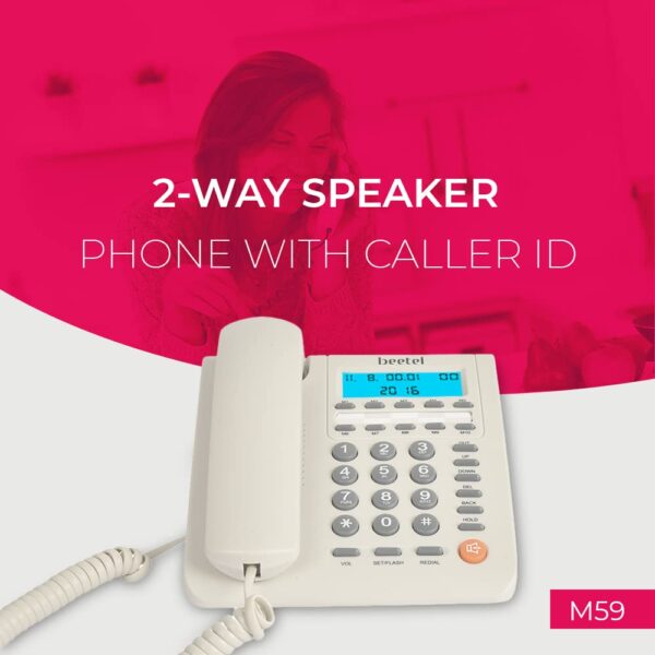 Beetel M59 Caller ID Corded Landline Phone with 16 Digit LCD Display & Adjustable contrast,10 One Touch Memory Buttons,2Ways Speaker Phone,Music On Hold,Solid Build Quality,Classic Design (White) - Image 2