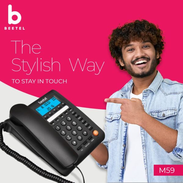 Beetel M59N Caller ID Corded Landline Phone with 16 Digit LCD Display & Adjustable contrast,10 One Touch Memory Buttons,2Ways SpeakerPhone,Music On Hold,Solid Build Quality,Classic Design (Black) - Image 2
