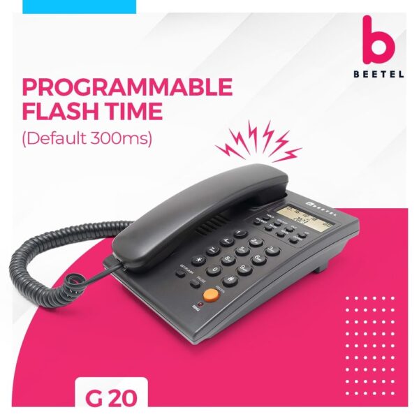 Beetel G20,TEC Certified,Caller ID Phone LCD Display, Ringer LED, DTMF/FSK Compatible, Adjustable Handset/Ringer Volume,Music on Hold,Desk/Wall Mountable,3 Level LCD Contrast,Alarm(Black) - Image 6