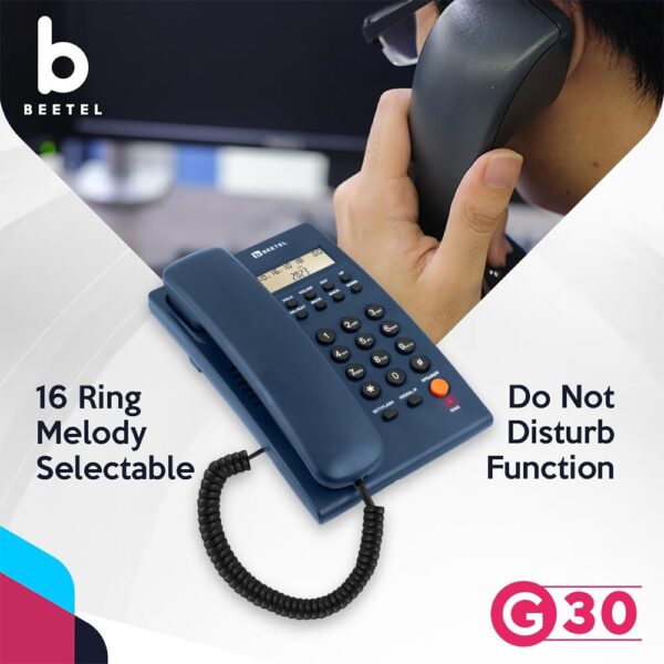 Beetel G30 Corded Landline Phone,TEC Certified,Caller ID LCD Display,Ringer LED,DTMF/FSK Compatible,2-Way Adjustable Speaker Phone,Desk/Wall Mountable,3 Level LCD Contrast (Blue) - Image 4