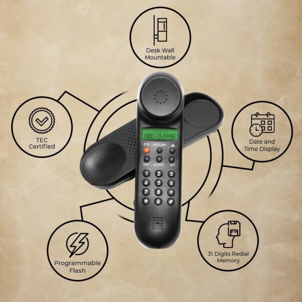 Beetel M25 Ultra Compact Caller ID Slim Line Corded Landline Phone,Numeric Display, Desk/Wall Mounted,12 Digit LCD,FSK/DTMF Compatible,Ringer Volume Control,LED Indication (Black) - Image 6
