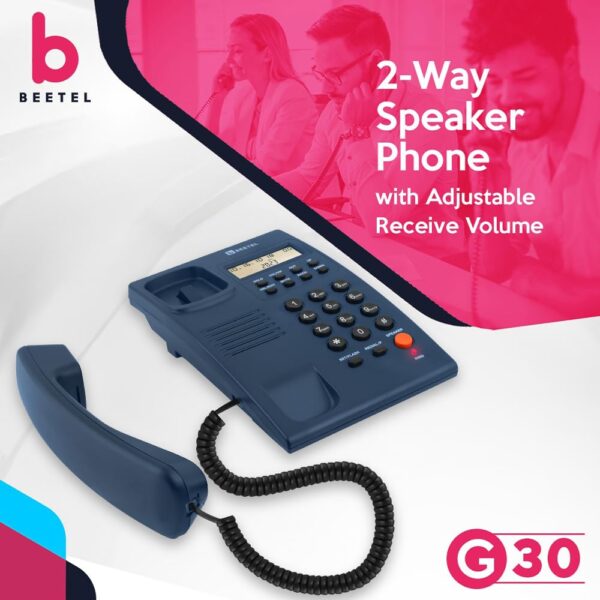Beetel G30 Corded Landline Phone,TEC Certified,Caller ID LCD Display,Ringer LED,DTMF/FSK Compatible,2-Way Adjustable Speaker Phone,Desk/Wall Mountable,3 Level LCD Contrast (Blue) - Image 2