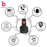 Beetel X73 Cordless 2.4Ghz Cordless Landline Phone with Caller ID Display, 2-Way Speaker Phone with Volume Controls, Auto Answer, Alarm Function, Stylish Design (Black) - Image 5