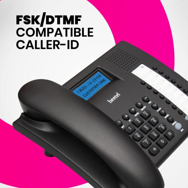 Beetel M90N Caller Id Corded Landline Phone with 16 Digit LCD Display,Fsk/Dtmf Compatable Caller N Id,8 Direct One Touch & 10 Two Touch Memory,Volume Control for Speaker Phone,Music On Hold (Black) - Image 4