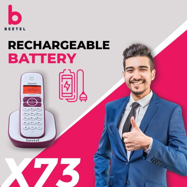 Beetel X73 Cordless 2.4Ghz Cordless Landline Phone with Caller ID Display, 2-Way Speaker Phone with Volume Controls, Auto Answer, Alarm Function, Stylish Design (Red/White) - Image 8