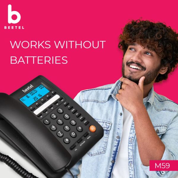 Beetel M59N Caller ID Corded Landline Phone with 16 Digit LCD Display & Adjustable contrast,10 One Touch Memory Buttons,2Ways SpeakerPhone,Music On Hold,Solid Build Quality,Classic Design (Black) - Image 4