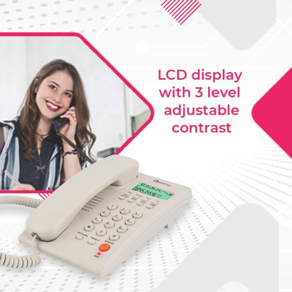 Beetel G30, TEC Certified, Caller ID LCD Display, Ringer LED,DTMF/FSK Compatible, 2-Way Adjustable Speaker Phone, Music on Hold, Desk/Wall Mountable, 3 Level LCD Contrast (Warm Grey) - Image 2
