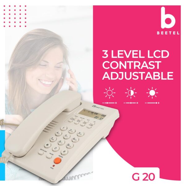 Beetel G20,TEC Certified,Caller ID Corded Landline Phonewith LCD Display,Ringer LED,Adjustable Handset/Ringer Volume,Music On Hold,Wall Mountable,3 Level LCD Contrast,Alarm (Warm Grey) - Image 2