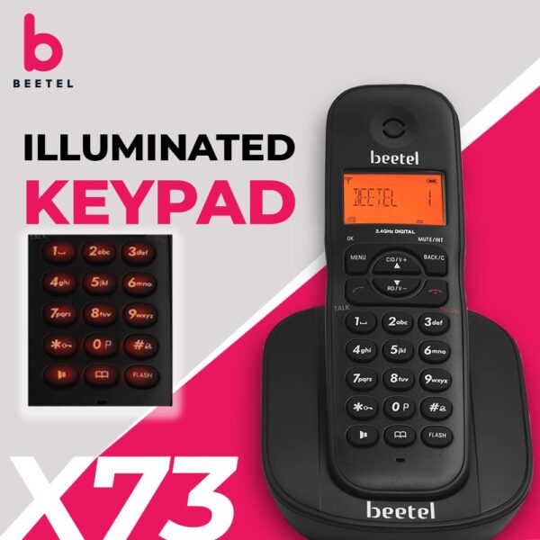 Beetel X73 Cordless 2.4Ghz Cordless Landline Phone with Caller ID Display, 2-Way Speaker Phone with Volume Controls, Auto Answer, Alarm Function, Stylish Design (Black) - Image 2