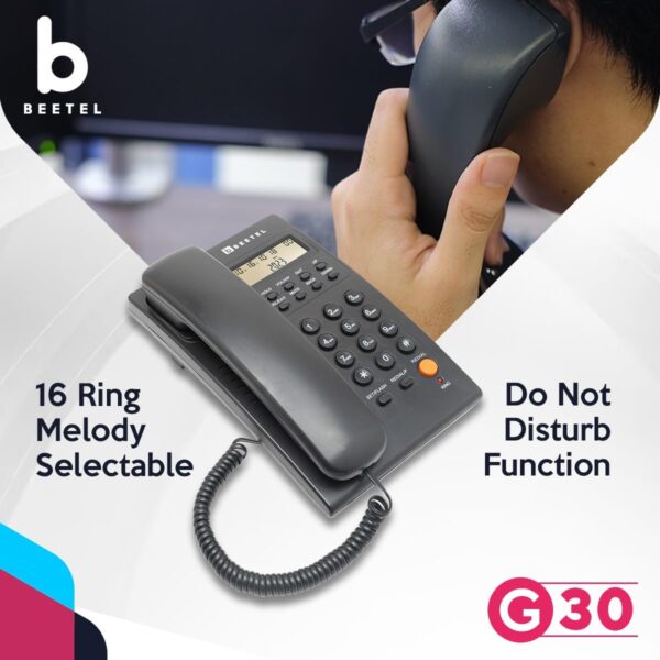 Beetel G30, TEC Certified, Caller ID Corded Landline Phonelcd Display,Ringer LED,DTMF/FSK Compatible,2-Way Adjustable Speaker Phone,Music On Hold, Desk/Wall Mountable, 3 Level LCD Contrast (Black) - Image 3