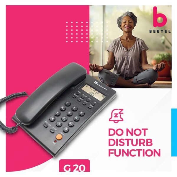 Beetel G20,TEC Certified,Caller ID Phone LCD Display, Ringer LED, DTMF/FSK Compatible, Adjustable Handset/Ringer Volume,Music on Hold,Desk/Wall Mountable,3 Level LCD Contrast,Alarm(Black) - Image 7