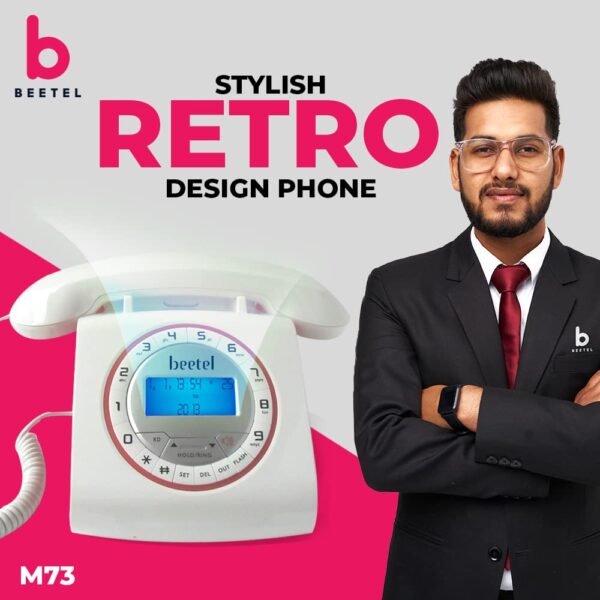 Beetel M73 Caller ID Corded Landline Phone with 16 Digit LCD Display, Retro Design, Alphanumeric Keypad, 2-Way Speaker Phone, Adjustable Ringing (White & Red) - Image 9