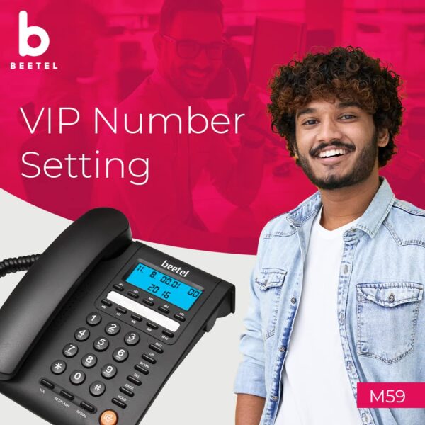 Beetel M59N Caller ID Corded Landline Phone with 16 Digit LCD Display & Adjustable contrast,10 One Touch Memory Buttons,2Ways SpeakerPhone,Music On Hold,Solid Build Quality,Classic Design (Black) - Image 8