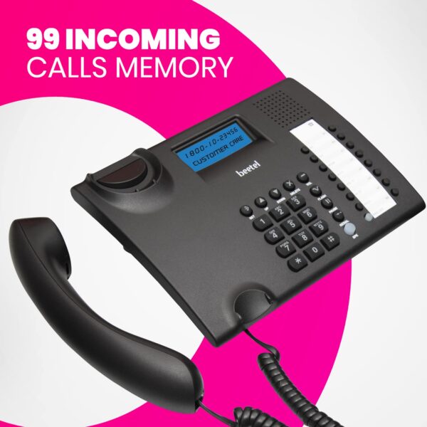 Beetel M90N Caller Id Corded Landline Phone with 16 Digit LCD Display,Fsk/Dtmf Compatable Caller N Id,8 Direct One Touch & 10 Two Touch Memory,Volume Control for Speaker Phone,Music On Hold (Black) - Image 6