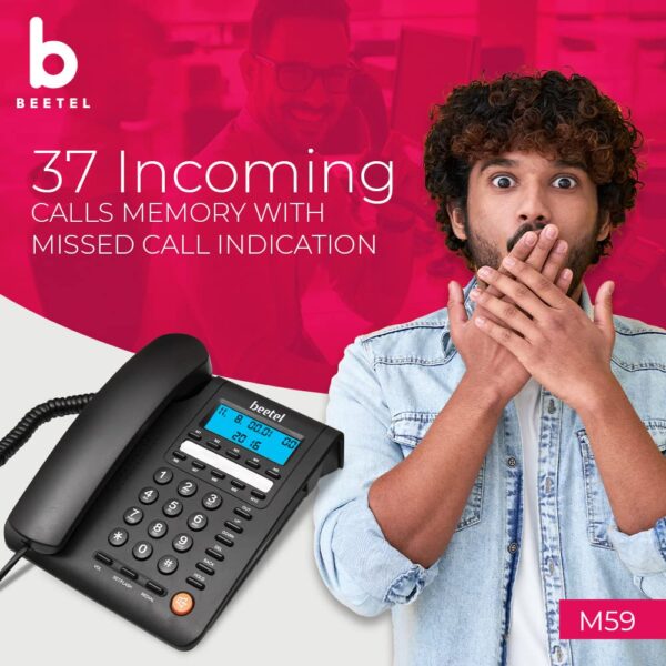 Beetel M59N Caller ID Corded Landline Phone with 16 Digit LCD Display & Adjustable contrast,10 One Touch Memory Buttons,2Ways SpeakerPhone,Music On Hold,Solid Build Quality,Classic Design (Black) - Image 5
