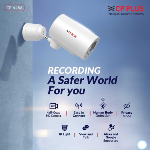 CP PLUS 4MP QHD Wi-fi Outdoor Bullet Security Camera | 180 Degree with Tilt | Two Way Talk | Human Motion Detection | Night Vision | Supports SD Card (Up to 128 GB) | Alexa & OK Google - CP-V48A - Image 2