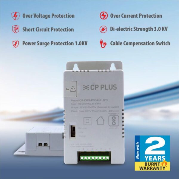 CP PLUS 4 Channel CCTV Power Supply SMPS |12V 3A High Efficiency Adapter with LED Indicators| EMI Filter| Overload & Short Circuit Protection| Use for Video Surveillance Cameras| CP-DPS-PD04V2-12D - Image 4