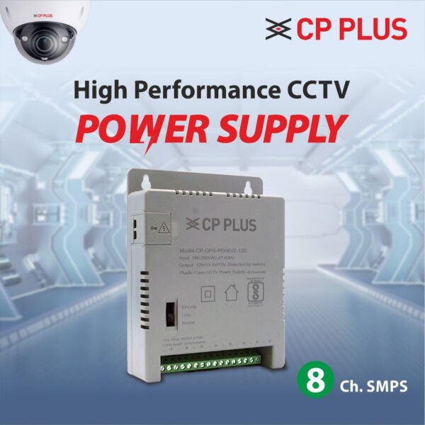 CP PLUS 8-Channel CCTV Power Supply SMPS | 12V 5A High Efficiency Adapter with LED Indicators | EMI Filter|Overload & Short Circuit Protection|Use for Dome & Bullet Cameras| CP-DPS-PD08V2-12D - Image 2