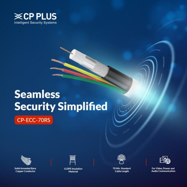 CP PLUS 3+1 Coaxial Pure Copper CCTV Camera Cable for Video, Power and Audio Communication (70 Meter) White - CP-ECC-70RS - Image 3