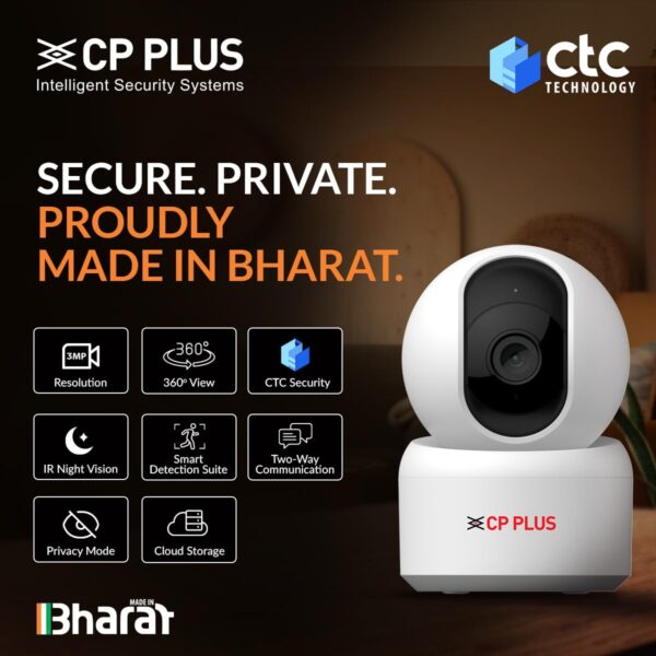 CP PLUS 3MP Smart Wi-Fi CCTV Camera | 360° Pan & Tilt | CTC Cyber Secure Tech | View & Talk | Smart Detection Suite | Night Vision | Cloud Storage | Supports OK Google | CP-E35Q - Image 2