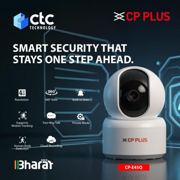 CP PLUS 4MP Quad HD Smart Wi-Fi CCTV Camera for Home | 360° Pan & Tilt | CTC Cyber Secure Tech | View & Talk | Smart Detection Suite | IR Night Vision | Cloud Recording | Support OK Google | CP-E45Q - Image 2