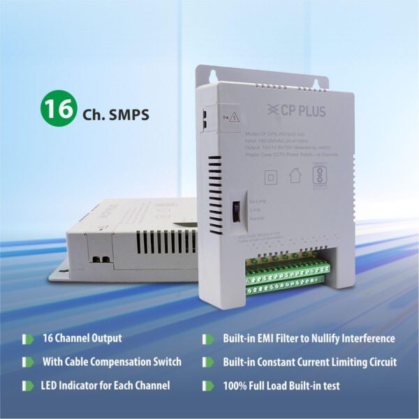 CP PLUS 16 Channel CCTV Power Supply SMPS | 12V 8A High Efficiency Adapter with LED Indicators | EMI Filter | Overload & Short Circuit Protection for Dome, Bullet & PTZ Cameras |CP-DPS-PD16V2-12D - Image 3