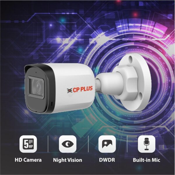 CP PLUS 5MP Outdoor Bullet CCTV Camera | 3.6mm Fixed Lens | Smart IR Night Vision 30M | Built-in Mic | 2D DNR | BLC | Analog 4-in-1 AHD/TVI/CVI/CVBS Output | HD Surveillance Camera | CP-URC-TC51PL3C - Image 2